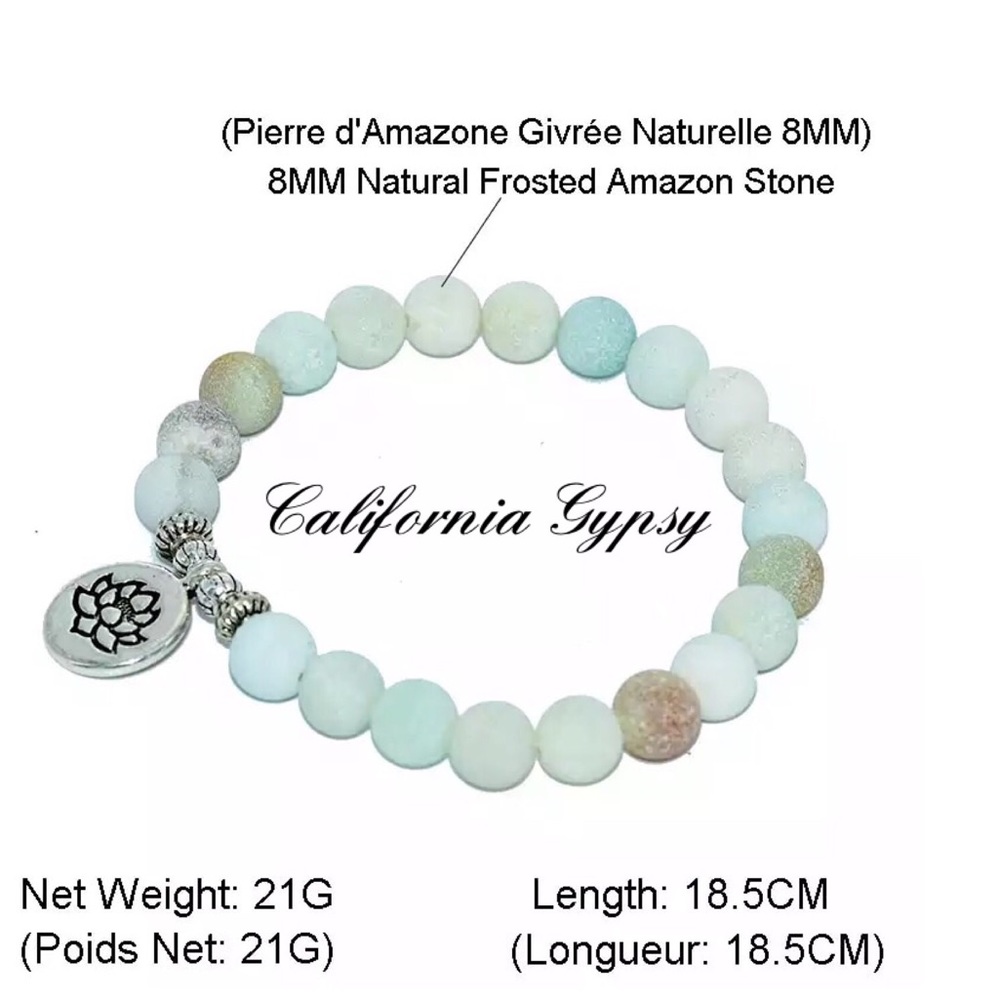 frosted amazonite lotus charm bracelet - Picture 3 of 3